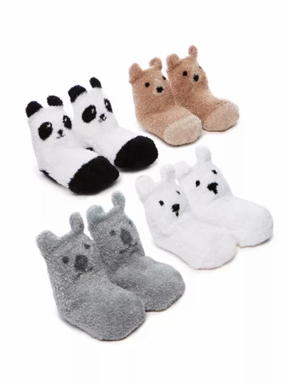 Trumpette Unisex Baby Fuzzy Animal Slipper Socks 4 Pack Panda & Bear